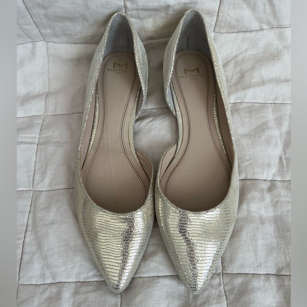 Marc Fisher LTD Neutral Gold Metalic Textured Sunny Half D’orsay Flats - 6.5